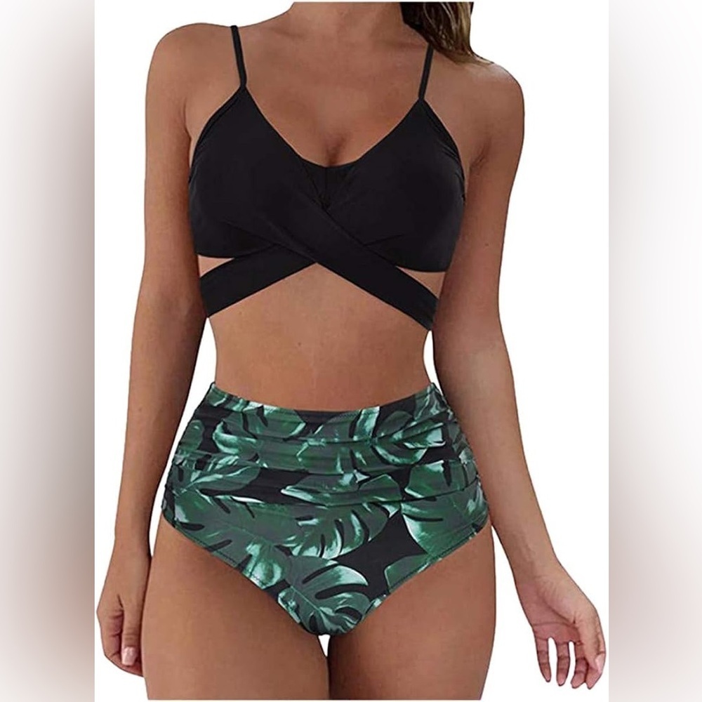Women Cross‎ Wrap Halter Bikini Set High Waisted Push Up Two Piece Swimsuits